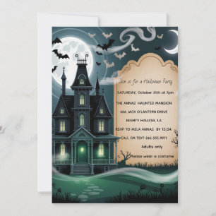 Invitation Fête d'Halloween dans une maison hantée effrayante
