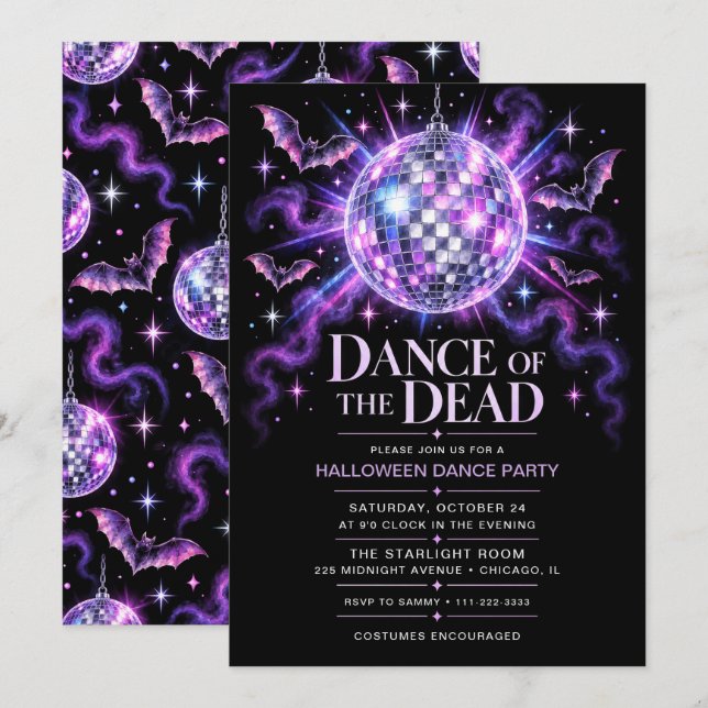 Invitation Fête d'Halloween Danse des Morts (Devant / Derrière)