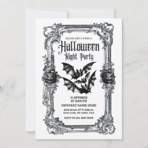 Invitation Fête d'Halloween de bureau vintage noir et blanc