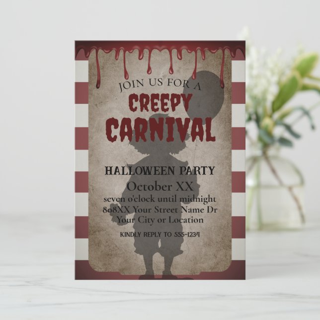 Invitation Fête d'Halloween de Carnaval Effrayant avec Clown  (Debout devant)