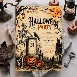 Invitation Fête d'Halloween de cimetière hanté gothique vinta