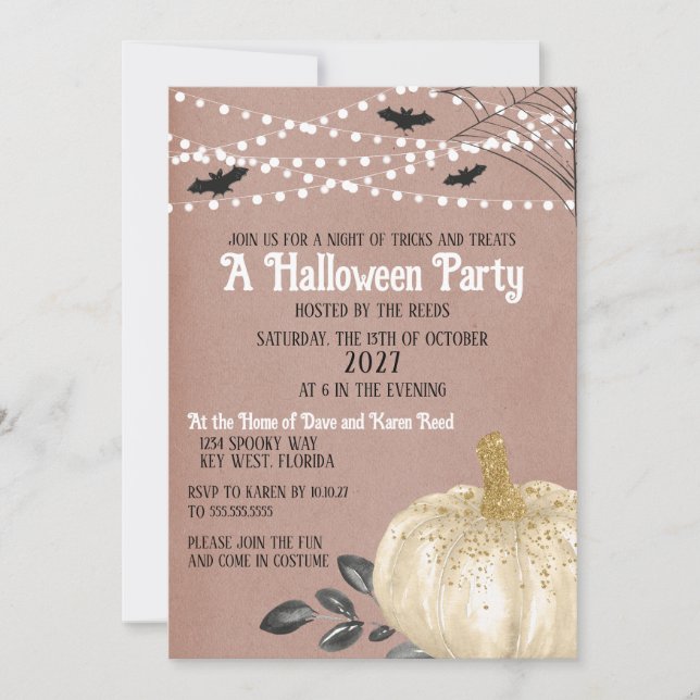Invitation Fête d'Halloween de citrouille blanche (Devant)