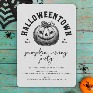 Invitation Fête d'Halloween de citrouille moderne en noir et