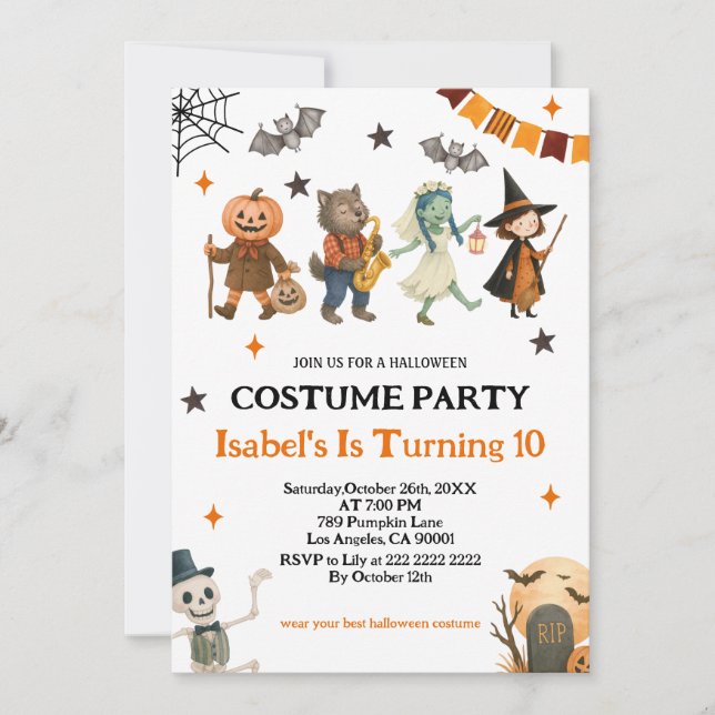 Invitation Fête d'Halloween de costume fantastique modifiable (Devant)