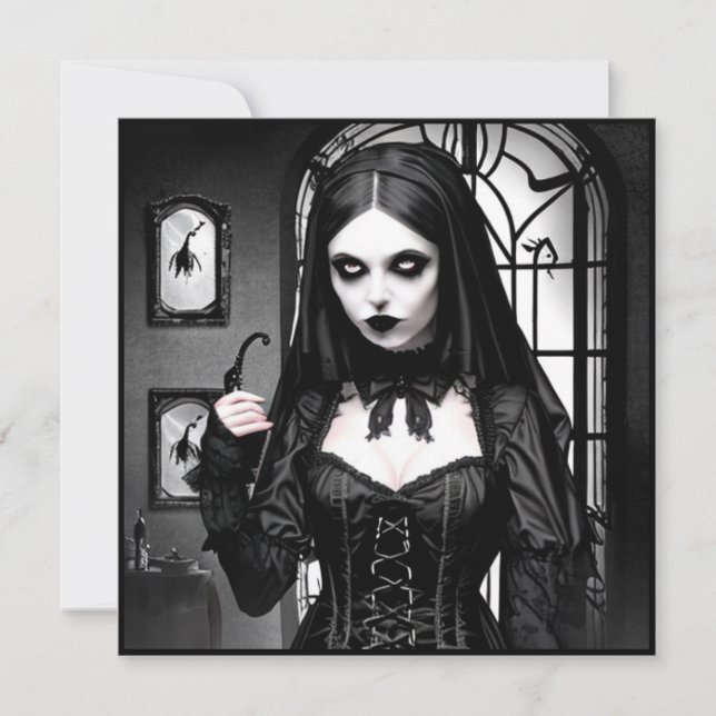 Invitation Fête d'Halloween de femme noire et blanche éffraya (Devant)