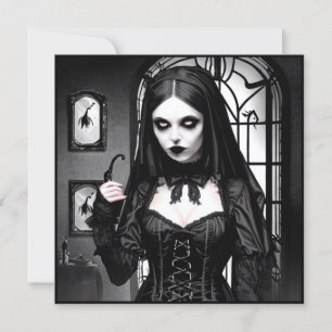 Invitation Fête d'Halloween de femme noire et blanche éffraya