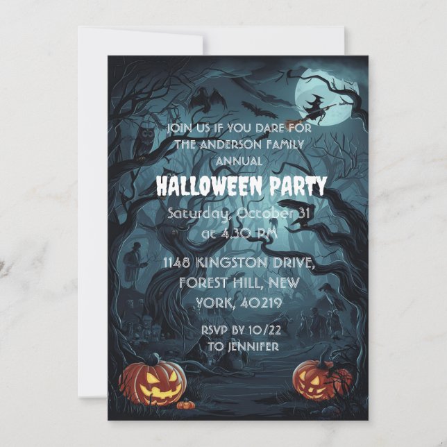 Invitation Fête d'Halloween de la citrouille de la forêt effr (Devant)