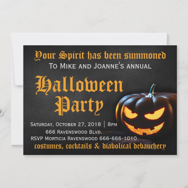 Invitation Fête d'Halloween de la citrouille effrayante (Devant)