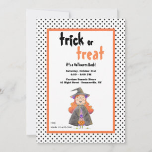 Invitation Fête d'Halloween de la Petite Sorcière Mignonne