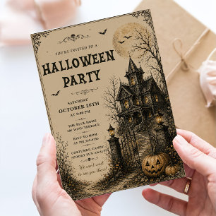 Invitation Fête d'Halloween de maison hantée vintage