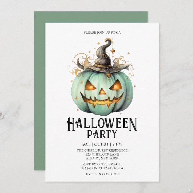 Invitation Fête d'Halloween de menthe Éffrayante Jack-o-Lante (Devant / Derrière)