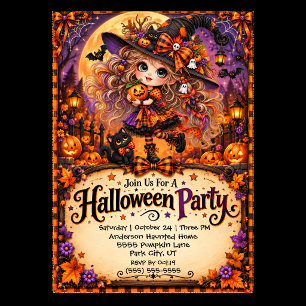 Invitation Fête d'Halloween de sorcière adorable