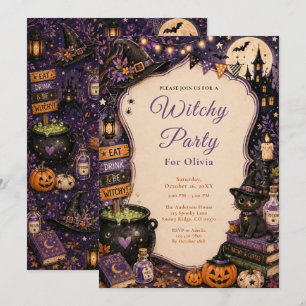 Invitation Fête d'Halloween de sorcière mignonne