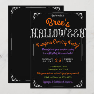 Invitation Fête d'Halloween de type vintage noir et blanc