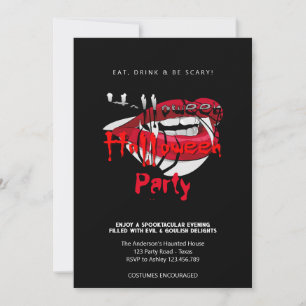 Invitation Fête d'Halloween Dents de Vampire Gothique