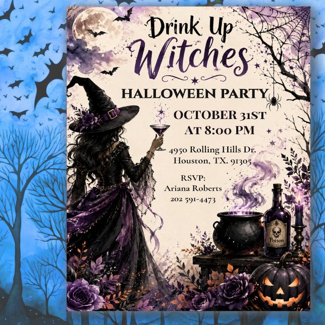 Invitation Fête d'Halloween des Sorcières, Buvez ! (Créateur téléchargé)