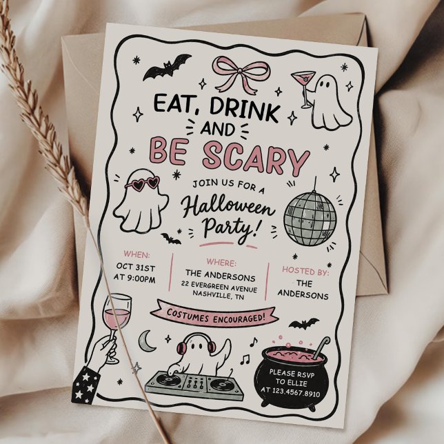 Invitation Fête d'Halloween dessinée à la main Manger Boire e (Créateur téléchargé)