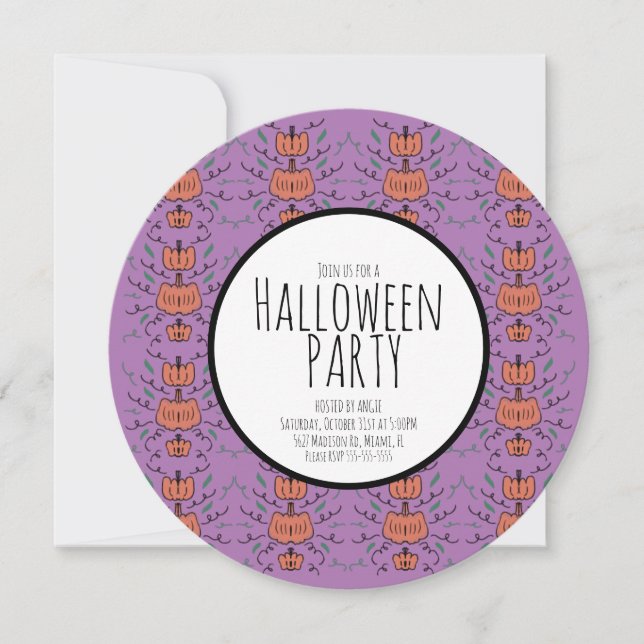 Invitation Fête d'Halloween Dessins de citrouille Violet (Devant)