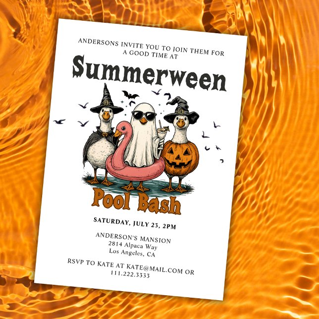 Invitation Fête d'Halloween d'été Summerween Bash de piscine (Créateur téléchargé)