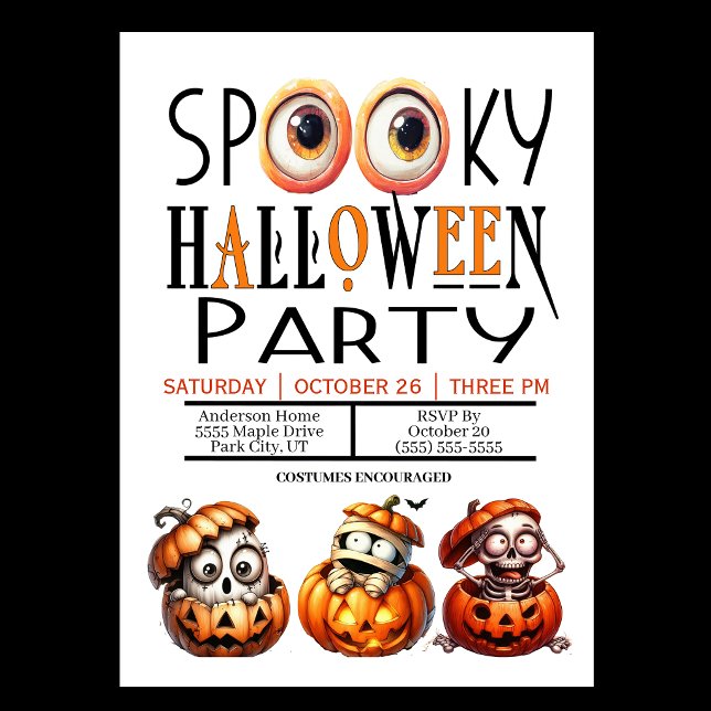 Invitation Fête d'Halloween effrayante (Spooky Halloween Party Invitation For Children.)