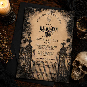 Invitation Fête d'Halloween effrayante de Vintage Gate & Blac