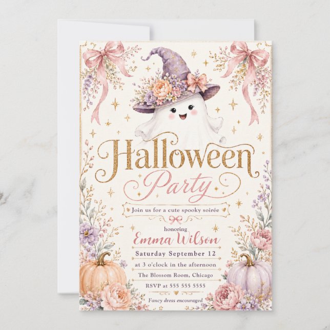 Invitation Fête d'Halloween effrayante et mignonne (Devant)