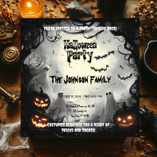 Invitation Fête d'Halloween effrayante - Fantômes et citrouil