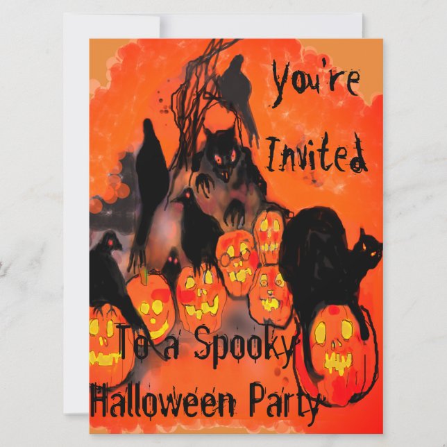 Invitation Fête d'Halloween effrayante Gobelins Citrouilles M (Devant)