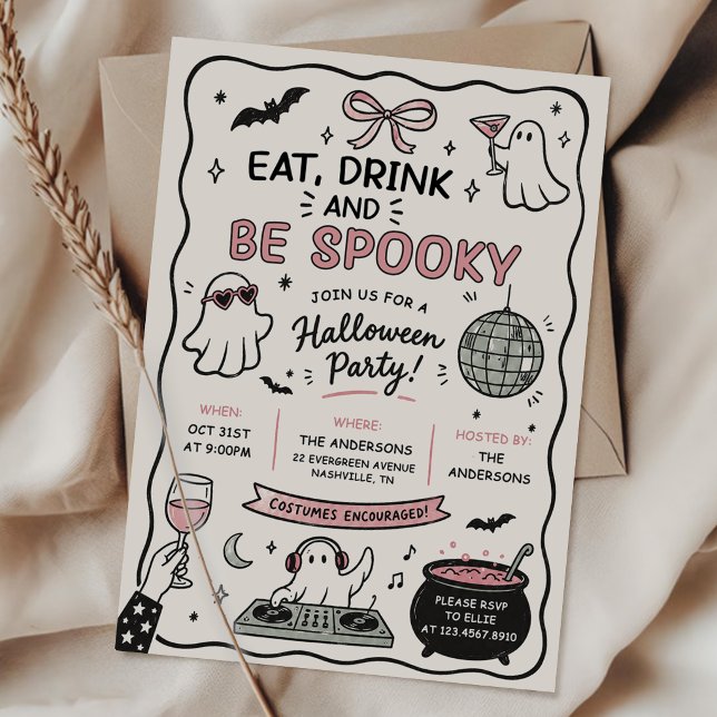 Invitation Fête d'Halloween effrayante Manger Boire dessinée  (Créateur téléchargé)