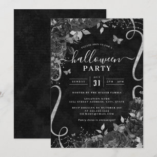 Invitation Fête d'Halloween Éffrayante noire noire