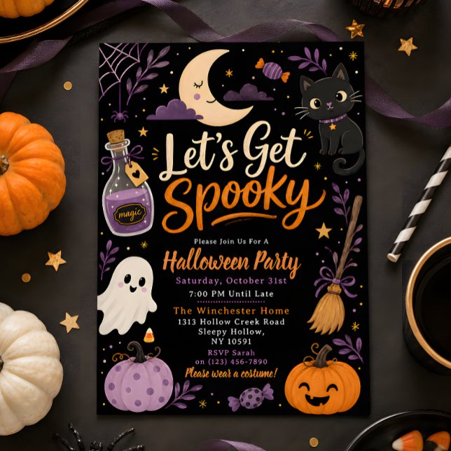 Invitation Fête d'Halloween effrayante violet et orange migno (Créateur téléchargé)
