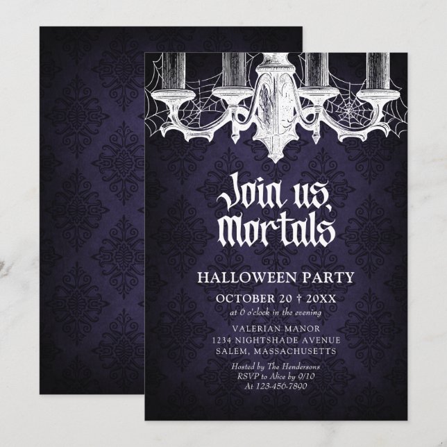 Invitation Fête d'Halloween Élégant Gothique (Devant / Derrière)