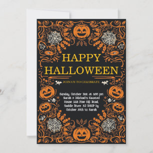Invitation Fête d'Halloween élégante citrouille et toile d'ar
