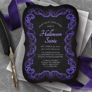 Invitation Fête d'Halloween élégante et gothique violette