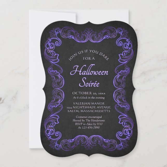 Invitation Fête d'Halloween élégante et gothique violette (Devant)