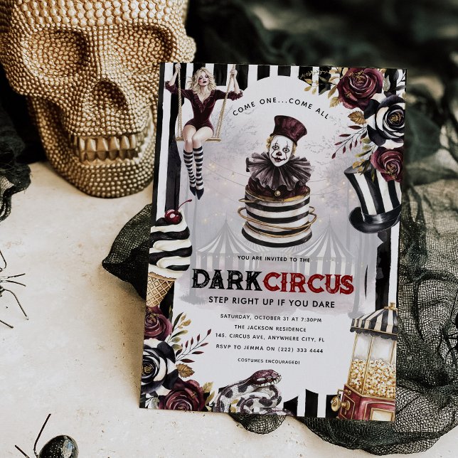 Invitation Fête d'Halloween élégante et sombre de cirque (Créateur téléchargé)