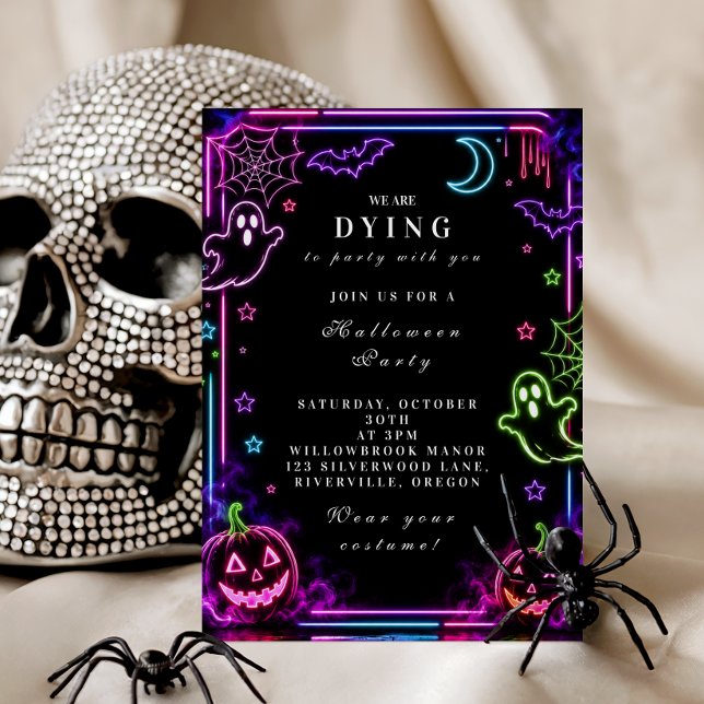 Invitation Fête d'Halloween élégante néon luminescente (Créateur téléchargé)
