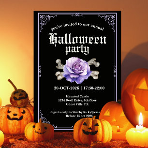 Invitation Fête d'Halloween élégante vintage rose noire viole