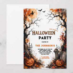 Invitation Fête d'Halloween en forêt hantée à l'aquarelle