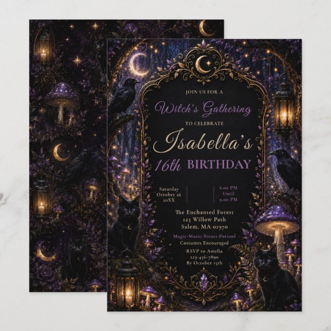 Invitation Fête d'Halloween en forêt mystique (Devant / Derrière)