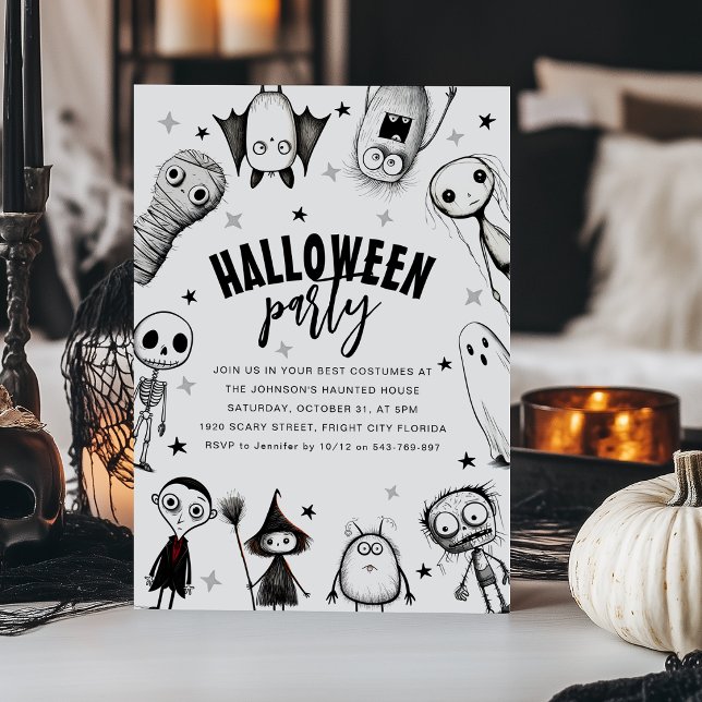 Invitation Fête d'Halloween en noir et blanc (Créateur téléchargé)
