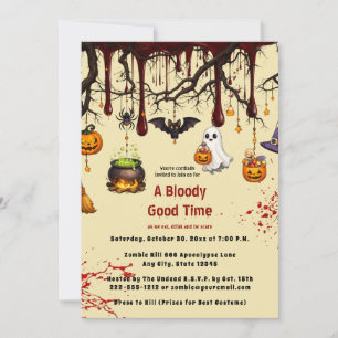 Invitation Fête d'Halloween ensanglantée et hantée 