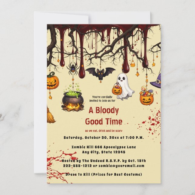 Invitation Fête d'Halloween ensanglantée et hantée  (Devant)
