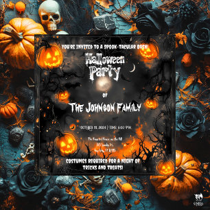 Invitation Fête d'Halloween ensorcelée avec des citrouilles l