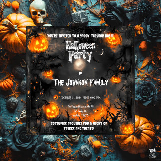 Invitation Fête d'Halloween ensorcelée avec des citrouilles l