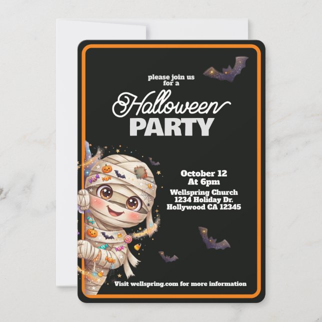 Invitation Fête d'Halloween familiale Mummy Mignonne (Devant)
