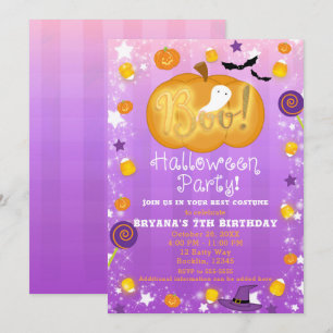 Invitation Fête d'Halloween fantaisiste amusante violet et or