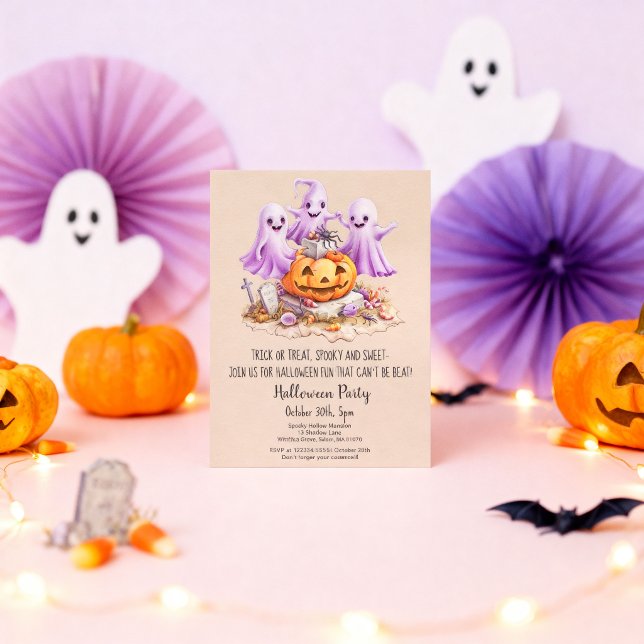 Invitation "Fête d'Halloween Fantôme Mignon Anniversaire Enfa (Créateur téléchargé)