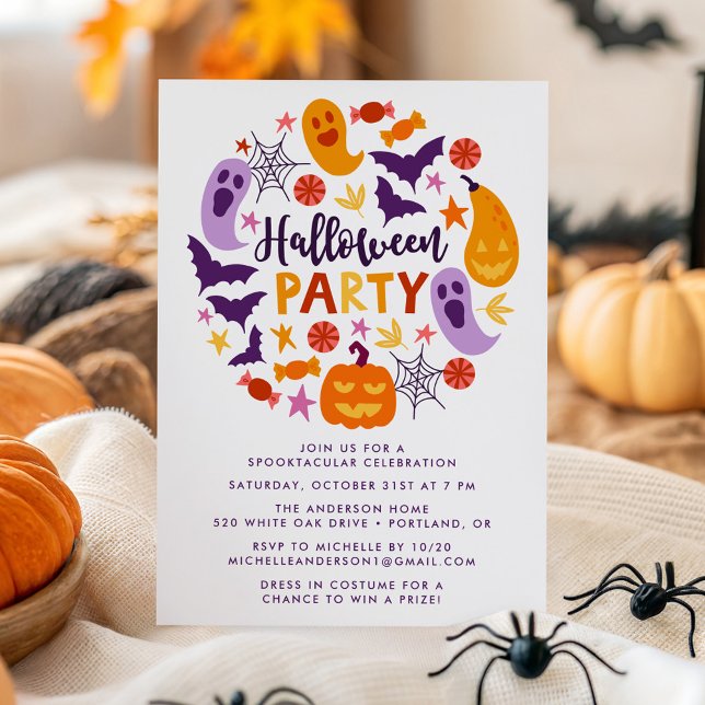 Invitation Fête d'Halloween Fantômes Colorés et Citrouilles (Créateur téléchargé)