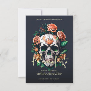 Invitation Fête d'Halloween florale gris foncé